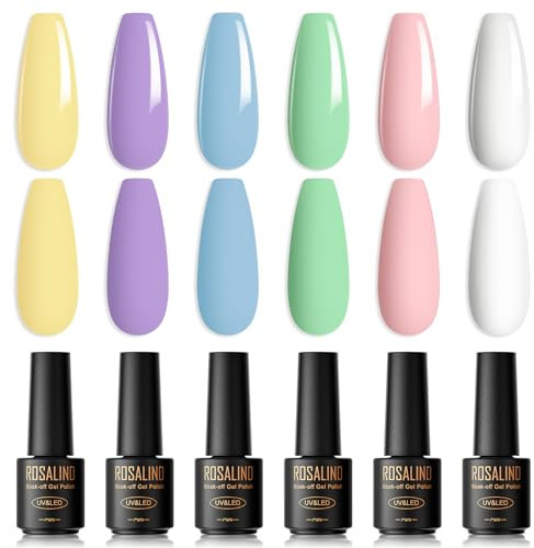 ROSALIND Smalto Semipermanente Per Unghie Pastello, 6 Estate Colori Mini Macaron Giallo Lilla Blu Verde Bianco Soak off UV LED Gel Nail Polish Polish Colorati Manicure
