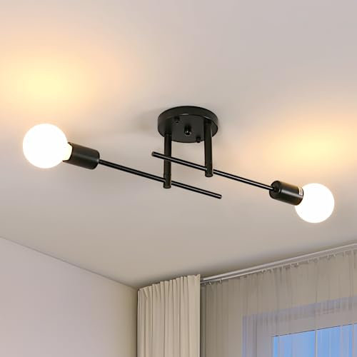 Riserva Lámparas Colgante Vintage E27, Negro Lampara De Techo Retro Industrial, 2 Luces Lámpara de Araña Retro para Comedor, Cocina, Salón, Bar, Restaurante, No Incluido Bombillas