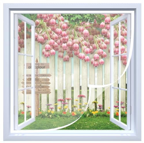 Moskitonetze für Fenster 110x110cm Fliegengitter für Fenster Insektenschutz Netz Insektenschutznetz mit Selbstklebeband, für Schützen die Familie vor Insekten,Weiß