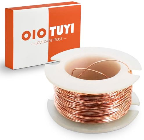 OioTuyi Alambre de Cobre Esmaltado Magnético, 10M 0,5MM, Hilo de Cobre para Manualidades y Electroimán, Tricotin y Bonsai, Alambre Soldadura y Reparación