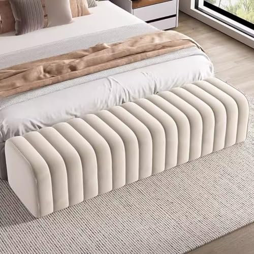 LEIYTFE Extra Lang Ottomane End of Bed Bank Für Schlafzimmer, Samt Gepolstert Moderne Fußstütze, Rechteckiger Nachttisch Ottomane Für Wohnzimmer, Büro, Garderobe (Color : Beige, Size : 120cm)