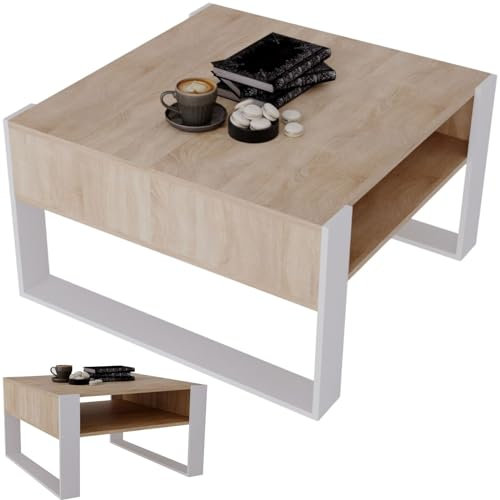 CraftPAK Couchtisch mit Stauraum | moderner Wohnzimmertisch aus Holzwerkstoff | massiv und stabil | Kaffeetisch quadratisch 68cm | Wohnzimmer Tisch | Coffee Table | Couchtisch braun