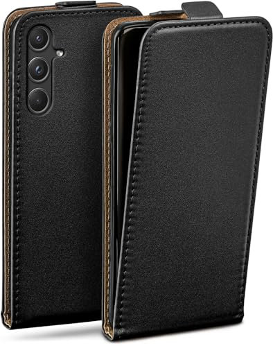 moex Flip Case für Samsung Galaxy A55 5G Hülle klappbar mit 360 Grad Schutz, Handyhülle mit Displayschutz, PU Leder Handytasche Lederhülle, Flip Case Cover Klapphülle, Schwarz