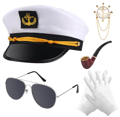 TIANCONGYUN 5 Teiliges Kapitänsmütze Set, Yacht Matrosenmütze, Kapitän Kostüm, Matrosen Kostüm Für Rollenspiele, Mottopartys, BüHnenshows