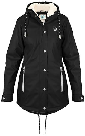 MADSea Damen Regenmantel Friesennerz mit Teddyfleece warm gefüttert Regenjacke wasserdicht, Größe:52, Farbe:schwarz