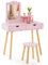 COSTWAY Kinder Schminktisch Set, 2 in 1 Frisiertisch Schreibtisch & Hocker mit abnehmbarem Spiegel, 2 Schubladen, Kamm, Schminkkommode Holz für Mädchen im Alter von 3-7 Jahren (Rosa)