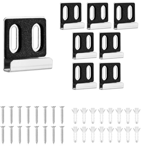 8pcs Frameless Mirror Holder Kit - Heavy Duty Metal Mirror Hooks with Screws & Rubber Pads for Wall Mounting (Double Hole Silver)