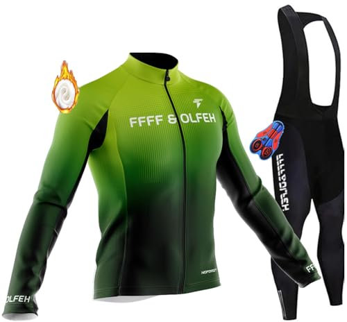 Herren Fahrradbekleidung Set Herren Radsportanzüge mit Thermofleecefutter Langarmtrikot Winter Radtrikot Set mit 9D Polster Hosen für MTB Rennrad (6,3XL)