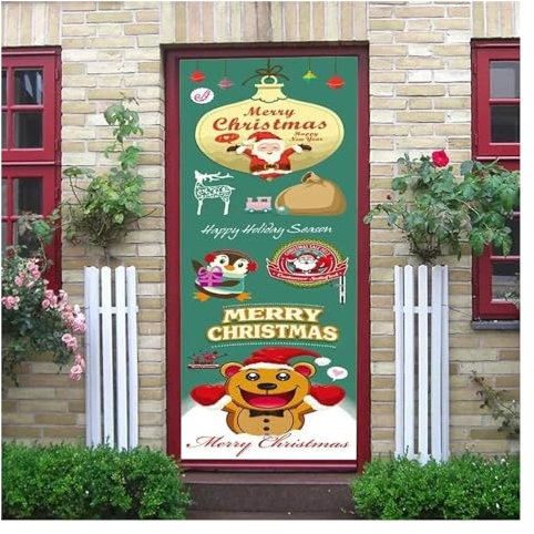 Türtapete Selbstklebend Frohe Weihnachten Tür Aufkleber Weihnachten Thema Aufkleber Abnehmbare Frohes Neues Jahr Wand Poster Tapete Wohnzimmer Schlafzimmer Dekor(M,40x120cm)