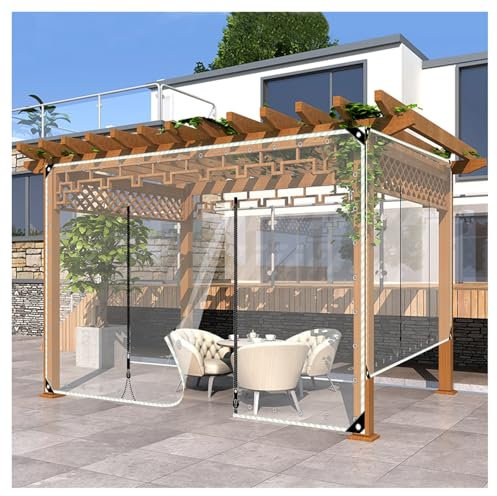 Waterproof Clear Plastic Tarp with Zipper Door for Pergola - Transparent Outdoor Tarpaulin Curtains