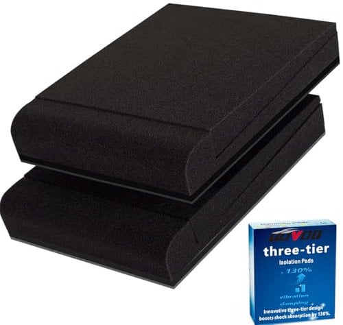 2 Pack Studio Monitor Isolation Pads, Innovative 3-lagige Konstruktion, Akustik-Lautsprecher-Isolationspads, abgewinkelter Lautsprecher-Schaumstoffständer, hochdichter Akustikschaum, für 12,7–15,2 cm