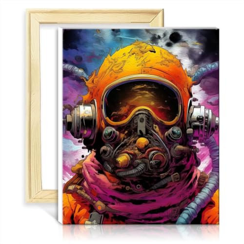 TANGFEIY Kits de peinture Toile petit astronaute jaune DIY Peinture à l'huile Peinture adulte par numéro avec pinceaux et pigment acrylique pour décoration murale SANS cadre (60x75cm)