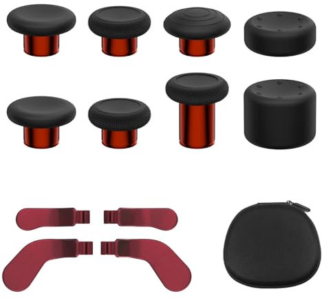 KD.FLY 13 in 1 Metal Thumbstick Kit for Xbox One Elite Series 2, Xbox Elite Controller Replacement Parts, Gaming Accessory with 6 Metal Swap Joysticks, 2 D-pads, 4 Paddles with Storage Bag, Black&Red