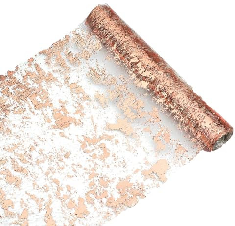 Table Runner,Sparkling Tulle Roll with Gold Foil 28cm x 10M Shiny Netting Table Centre Piece Decorations Glitter Gift Floral Wrapping Paper Rolls For Birthday Party Wedding Table Decoration Rose