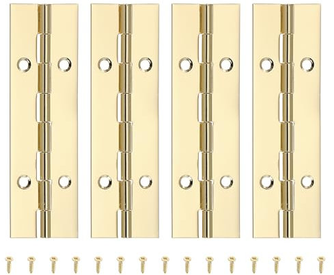 PATIKIL Bisagra De Piano De 4x1.2 Pulgadas, 4 Pcs Bisagra Continua De Acero Inoxidable 304 Con Agujeros Para Puerta De Piano Caja De Almacenamiento De Madera Gabinete Barco, Dorado