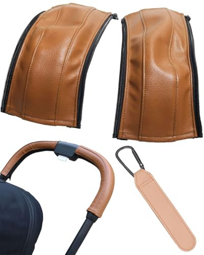 KEMUZ 2 Stück Kinderwagen Griffbezug, Baby Kinderwagen Griff Abdeckung, Baby Kinderwagen Griff PU Leder Schutzhülle, Armlehne Schutzhülle Staubdicht,Wird mit 1 Kinderwagenhaken geliefert
