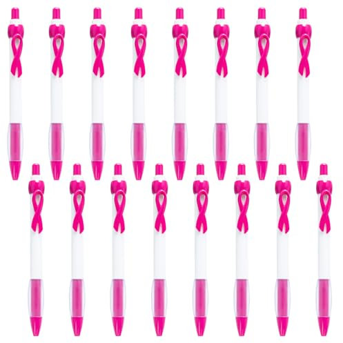 MFUOE Lot de 16 stylos à bille rétractables en plastique pour la lutte contre le cancer du sein, ruban rose rouge, accessoires de bureau pour femme, cadeau pour événement social