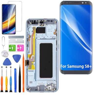 HLYGZX Écran pour Samsung Galaxy S8+ Plus TFT G955F G955FD Écran LCD de Rechange Assemblée réparation Kit (Bleu avec Cadre,Pas d'empreintes digitales,Écran Non courbé)