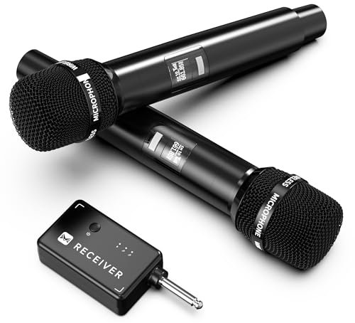 ECHOMUSSY Micrófono Inalámbrico, Micrófono con Chip Sin Chip Uno a Uno, Baja Latencia, Recargable, 40H, Alcance 200 Pies, Plug and Play, Diseño Ergonómico, Karaoke con Micrófono para Cantar