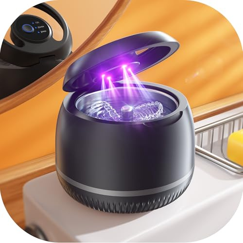 Beser Ultrasonic Retainer Cleaner Pod, 2X Deep Clean IPX6 Waterproof 200ML Dental Ultrasonic Bath for Aligners, Nightguards, Mouth Guards, Dentures (Ink Black)