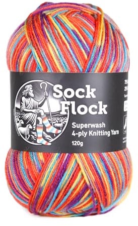 4-Ply Sock Yarn 120g, New Zealand Wool, Superwash – Rainbow Reef | Extra yardage for a large pair of adult socks. Soft, durable, machine washable and designed to retain shape wash after wash.