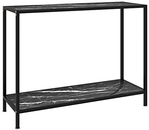KTHLBRH Table console noire en verre trempé et acier, structure robuste et stable, 100 x 35 x 75 cm