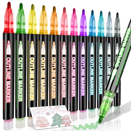 swihorab Glitzerstifte Outline Stifte, 12 Magische Stifte Double Line Metallic Outline Zauberstifte Bastel Stifte Marker für Basteln mädchen, Kleinigkeiten für Adventskalender Metallic Zauberstift