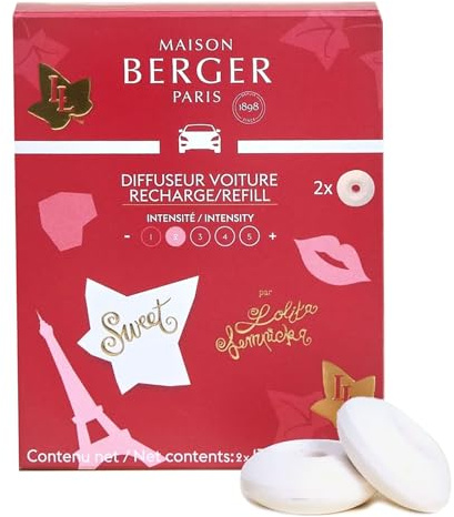 MAISON BERGER - 2 Nachfüllpackungen für Auto-Lufterfrischer – Keramiksystem – Diffusion 4 bis 6 Wochen – Duft Lampe Berger – hergestellt in Frankreich (Lolita Lempicka Sweet)