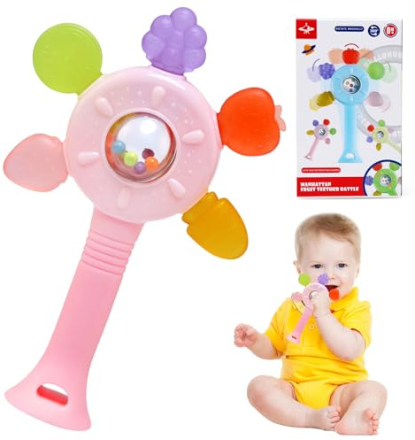 LinStyle Baby Toys 0-6 Months,Baby Montessori Sensory Teething Toys, Anti-Strangling Design,Newborn Shaker Grab Learning Developmental Toy Gift for 3 6 9 12 Month Boys Girls (Pink)