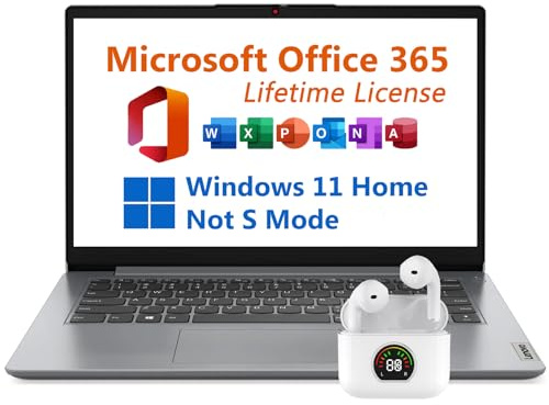 Lenovo 14 Laptop, Free Microsoft 365 with Lifetime License, Intel Celeron N4500 2.8 GHz, 10 Hours Battery, 8GB RAM, 128GB eMMC + 512GB SSD, USB-C, WiFi 6, Windows 11 Home, Toree Earbuds