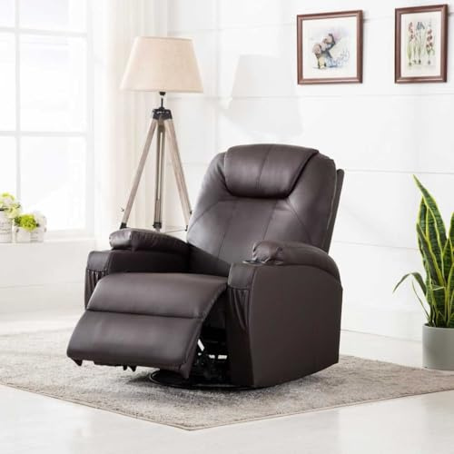 Holamys Elektrischer Massage-Schaukelsessel, Braun, Kunstleder, 8 Massagepunkte, Heizfunktion, 360° drehbar, 110 kg Belastbarkeit