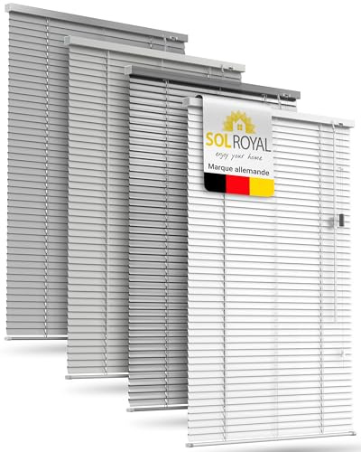 Sol Royal Alu Jalousien Fenster ohne Bohren innen inkl. Klemmträger 25mm | 120x220cm 120cm breit Weiß Glänzend Aluminium Sichtschutz Sonnenschutz Jalousie Lamellenrollo Klemmjalousie JA2