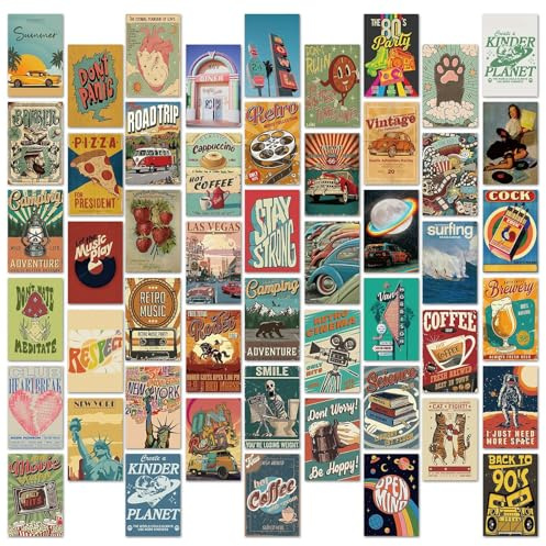 PORUPAEL 50 Stück Vintage Reisen Postkarten Set Landschaft Poster Karten Wanddekoration Schlafzimmer Karten Dekoration Aesthetic Mini Poster (F)