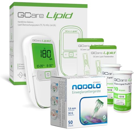 GCare LIPID - Cholesterin Messgerät - Blutfett Messsystem - Gesamtcholesterin Testgerät - mit Teststreifen und Zubehör (Messsystem + 20 Teststreifen + 50 Stechhilfen)