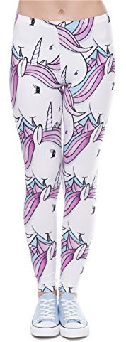 Hanessa Frauen Leggins Weiß Rosa Bedruckte Leggings Hose Frühling Sommer Kleidung Einhorn L49 Geschenk für Mädchen zu Weihnachten
