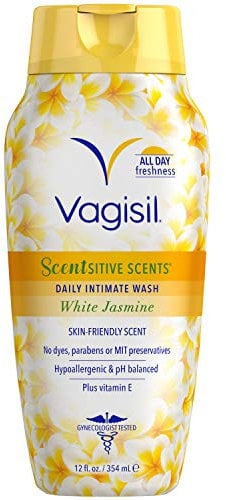 Vagisil Scentsitive Scents Daily Feminine Intimwäsche für Frauen, plus Vitamin E, ganztägige Frische, hypoallergen, hautfreundlicher Duft weißer Jasmin, 354 ml