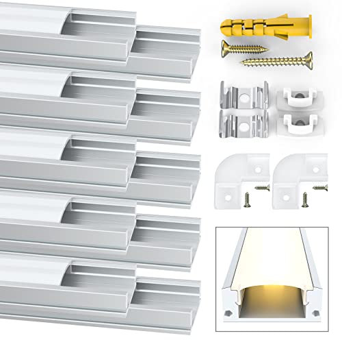 Profile Aluminium LED, Jirvyuk de 10 x 1 Mètre U- Shape Profilés en aluminium pour LED Bande Lumières Avec Blanc Laiteux Couvercle, Embouts et Clips de Montage en Métal