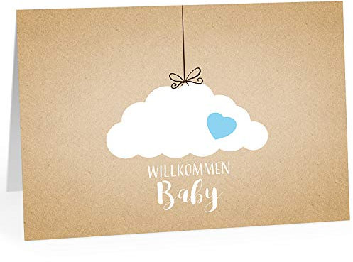 Große Design Glückwunschkarte XXL (A4) zur Geburt, Motiv: Willkommen Baby, blau Junge/mit Umschlag/Edle Klappkarte/Glückwunsch/Extra Groß/Maxi Gruß-Karte/Baby geboren/Gratulation Eltern