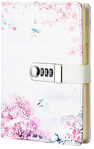 Ai-life Creative PU Leder Password Notebook, A5 Größe Draht Bindung, Geheimnis ausgekleidet Password Tagebuch Sketch mit Zahlenschloss Stifthalter und Kartensteckplätze, 150x215mm