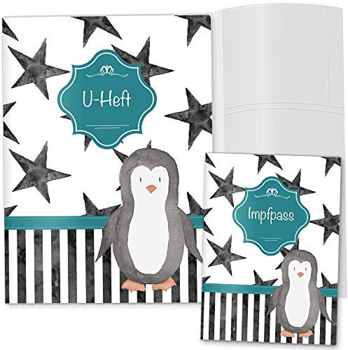 OLGS U-Heft und Impfpass Hüllne Set Creative Royal | Untersuchungsheft Hülle & Impfpasshülle personalisierbar mit Namen und Geburtsdatum (U-Heft Set 3-teilig, Pinguin)