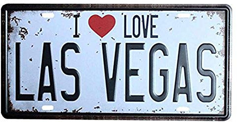 Shinewe Nummernschild Vintage Old House Wanddekoration Garage Kunst Wandposter 15 x 30 cm (I Love LAS Vegas)