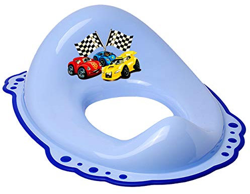 Anti RUTSCH - Toilettensitz/Toilettenaufsatz/Sitzverkleinerer - blau Auto - Rennwagen Bieco - Standardgröße mit Lehne & Pullerschutz - rutschfest ant..