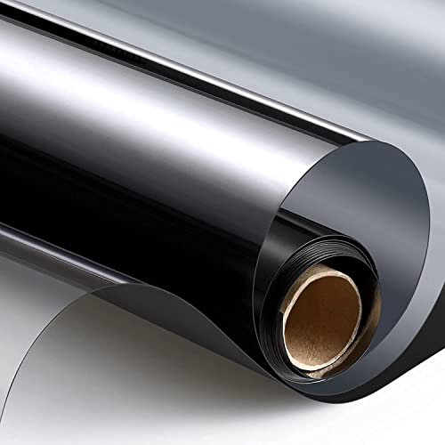 HooTown Fenster Sichtschutz Folie, Spiegelfolie One Way Reflektierende Fensterfolie, UV-Schutz Sonnenschutz & Wärmeisolierung Tönungsfolie für Büro und Haus [90x400 cm] - Silber Schwartz