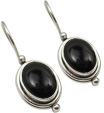 SilverStarJewel Cab Schwarz Onyx Ohrringe 2,5 cm 925 Rein Silber Edelsteine Geschenk