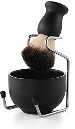 CCbeauty Shaving Brush Kit for Men, 3-in-1 Shaving Brush and Bowl Set, Stainless Steel Shaving Stand and Soap Bowl, Traditional Wet Close Shaving Kit, Men Manual Shaving Cleaning Tool, Easy to Clean