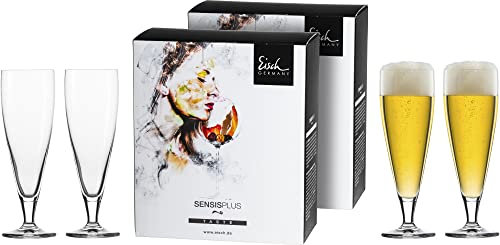 EISCH Superior SensisPlus Bierglas, 470 ml, Pilsgläser mit SENSISPLUS-Belüftungstechnologie, Brilliantes Kristallglas, 4 Stück im Geschenkkarton