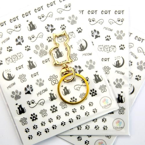 3 Blatt Nagelsticker - hauchdünne Stick On Nail Slides - Selbstklebende Nail Sticker, Nail Art Katzen, Cats, Meow
