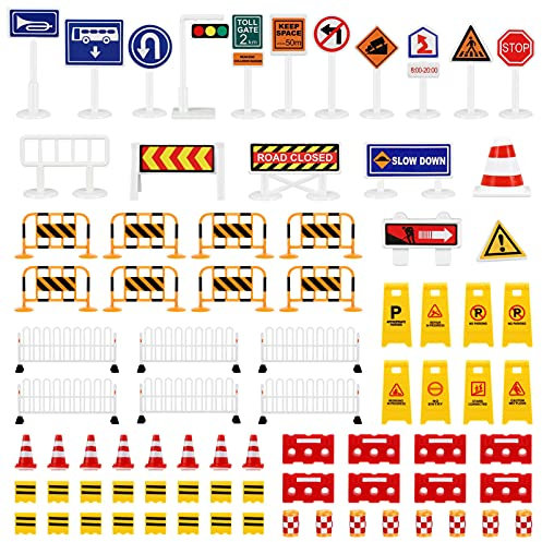 TOYANDONA 1 Ensemble Feu de Circulation Modèle Jouets Trafic Signes Rue Route des Panneaux Routiers Signes Accessoire pour Enfants Cognitive Jeu 80 Pièces
