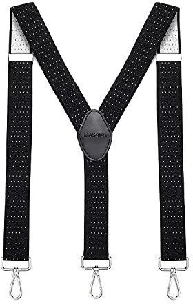 MASADA Herren Hosenträger mit robusten Karabiner Verschluss stufenlos verstellbar 3,5 cm breit und bis zu 195 cm Körpergröße - Gepunktet-Schwarz Weiß