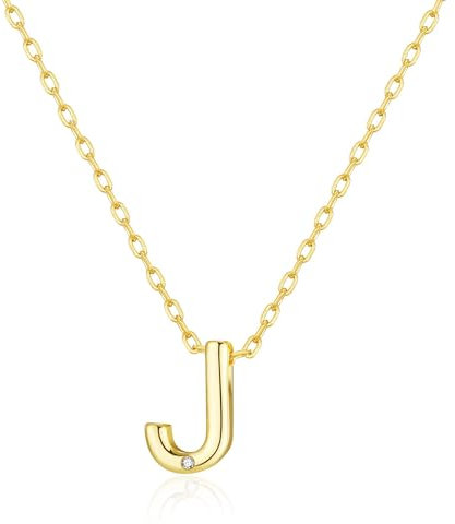 Philip Jones Gold Plated Initial Necklace Letter J Created with Zircondia® Crystals